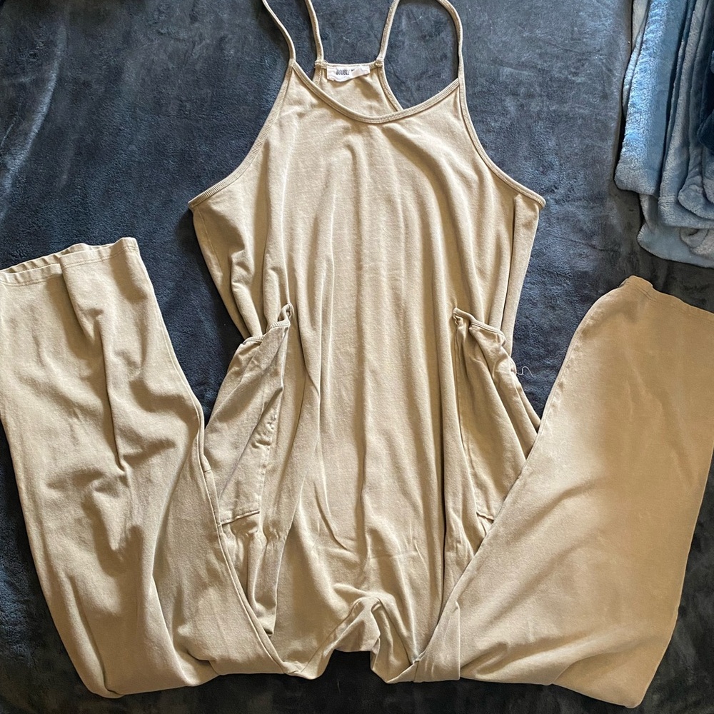 Double Zero Tan Jumpsuit with Halter Neckline